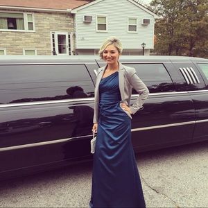 David’s Bridal one strap peacock dress.